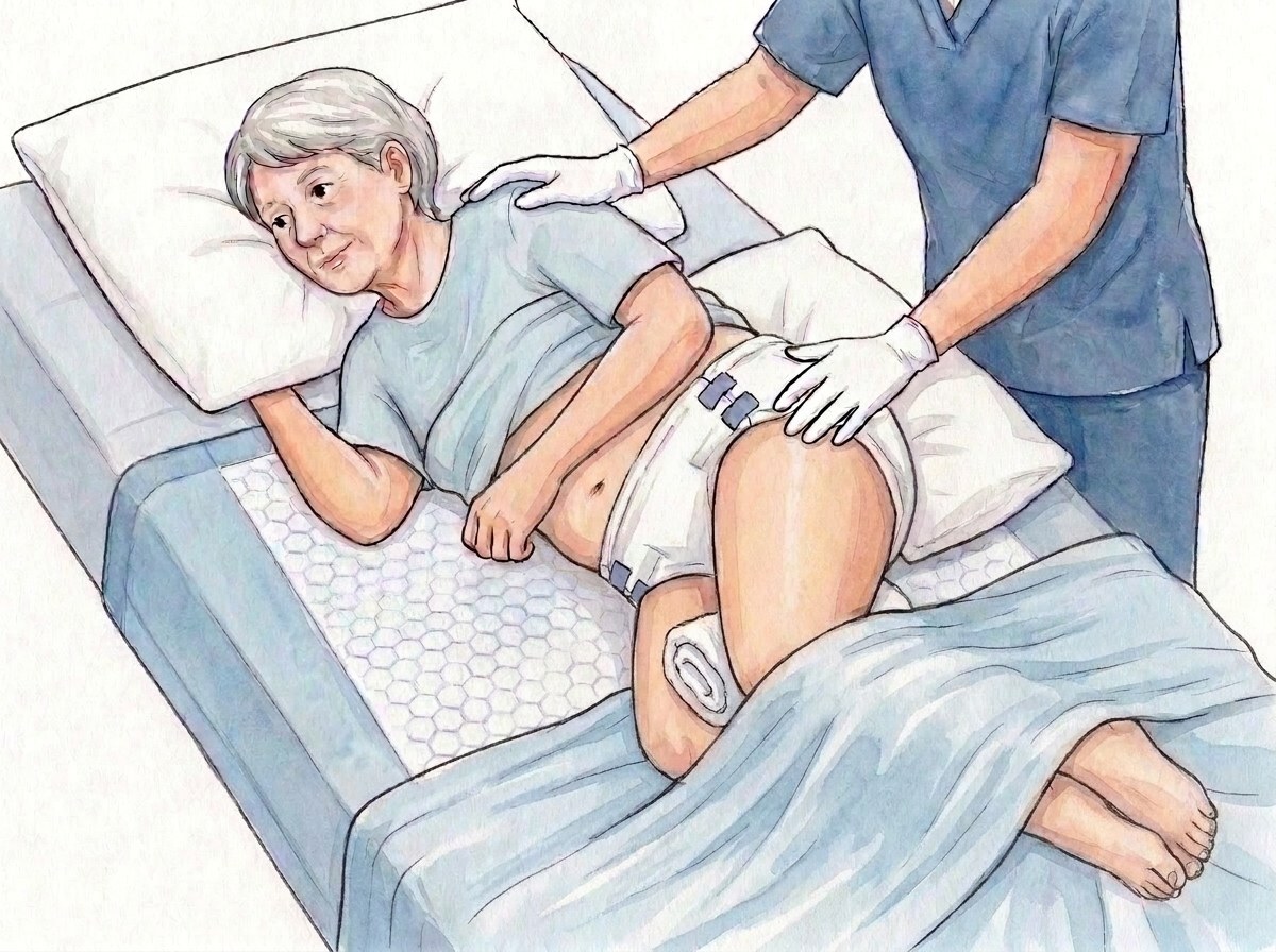 3. Serviette roulée entre les genoux, oreiller dans le dos
